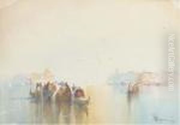 Crowded Gondolas On The Lagoon, Venice Oil Painting by William Knox