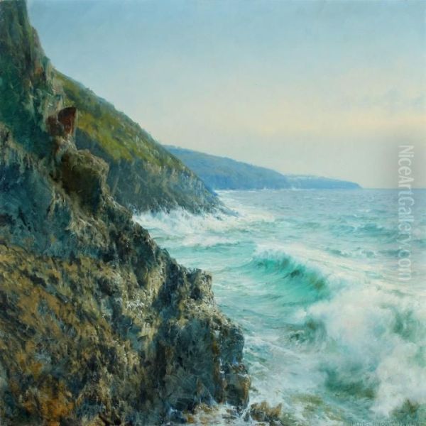 Rocky Coast, 
Bornholm Oil Painting by Peder Knudsen