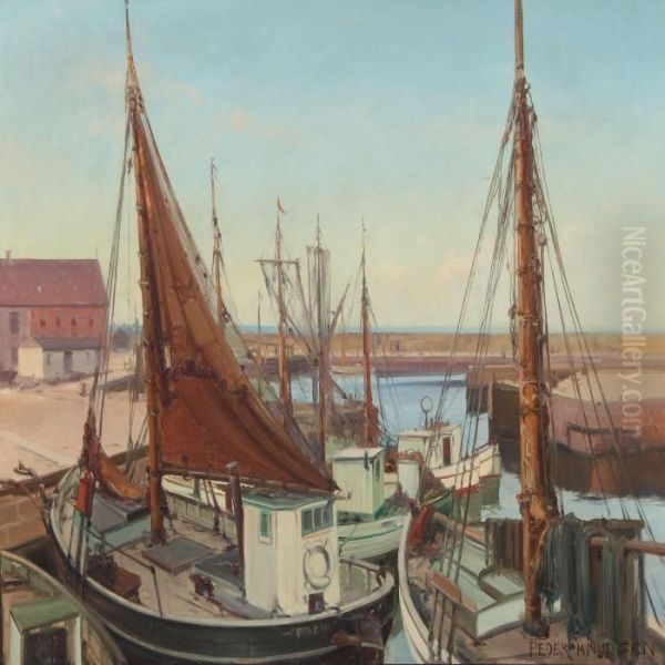 Scenery From Allinge Havn Bornholm Oil Painting by Peder Knudsen