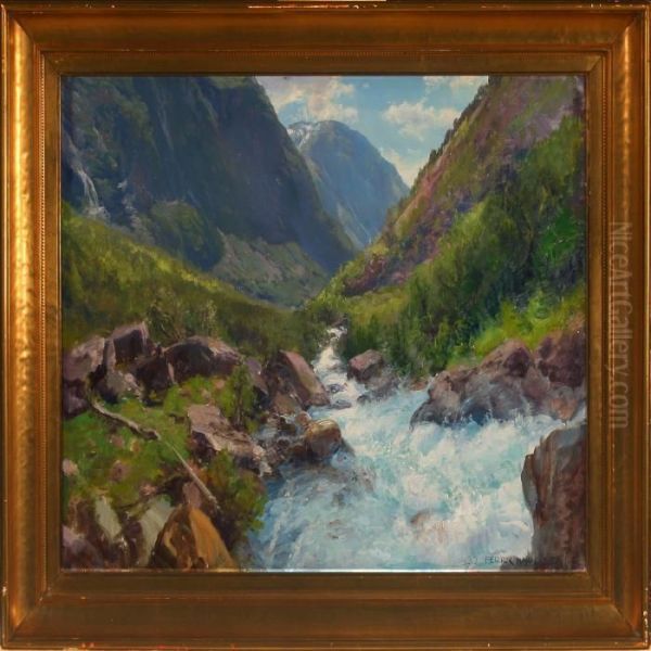 Mountain Landscape Oil Painting by Peder Knudsen