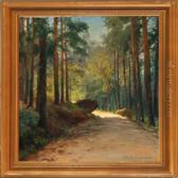 Forest Scene Oil Painting by Peder Knudsen