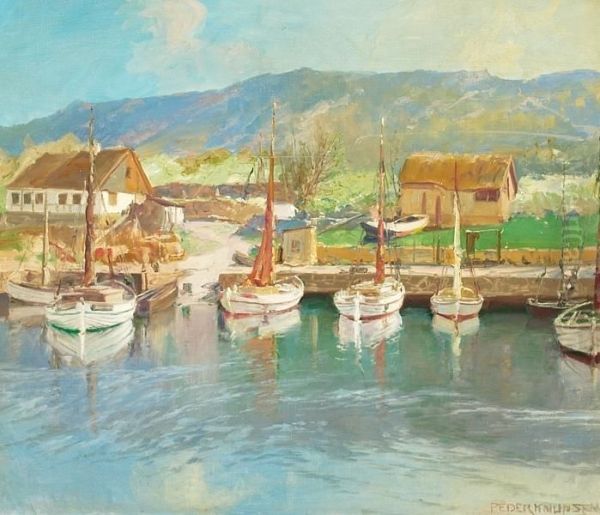 Harbour Scenery Oil Painting by Peder Knudsen