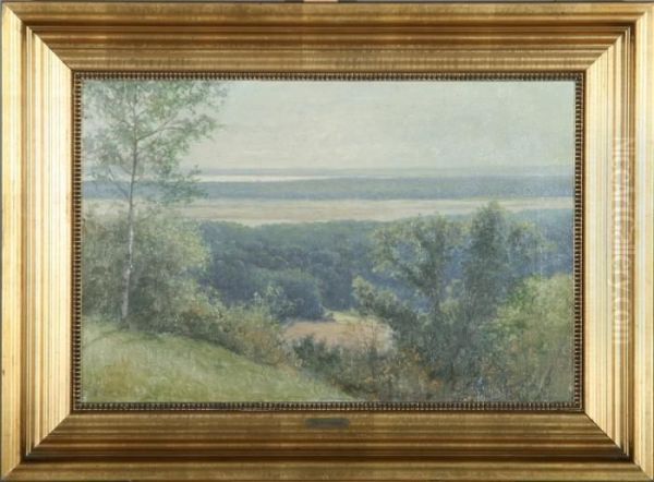 A View Over A Hilly Landscape Oil Painting by Peder Knudsen