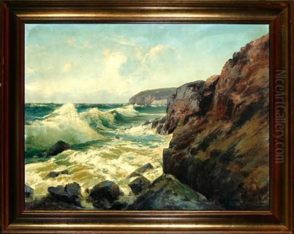 A Danish Coastal Scenery From Bornholm Island, Denmark Oil Painting by Peder Knudsen