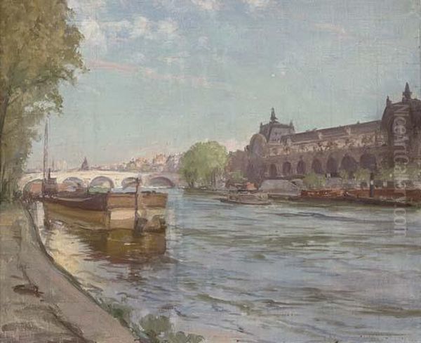 On The Seine Before The Orsay, Paris Oil Painting by Peder Knudsen