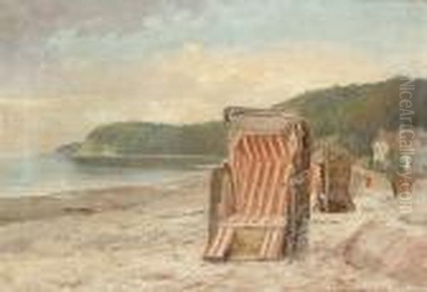 Bathing Chairs On A Beach Oil Painting by Peder Knudsen