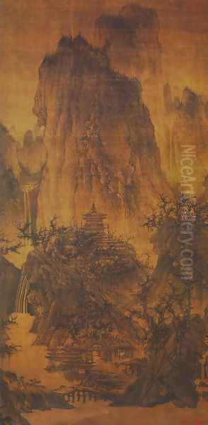 Solitary Temple Amid Clearing Peaks Oil Painting by Li Cheng