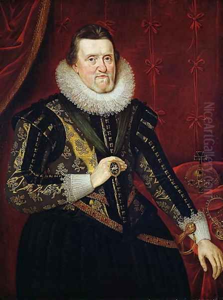 James VI of Scotland and I of England and Ireland (1566-1625) Oil Painting by Adam de Colone