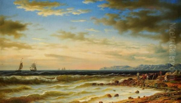 Kustvy Med Segelbatar Oil Painting by Johan Knutson