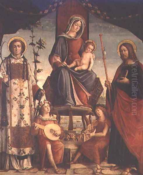 Madonna and Child with SS.James The Greater and Lawrence Oil Painting by Baldassare di Matteo, the Younger Carrari