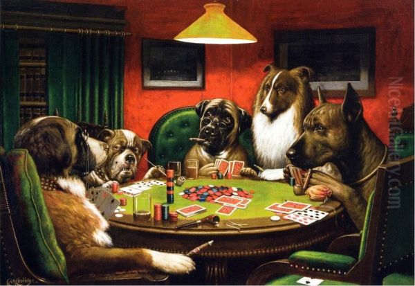 Dogs Playing Poker Oil Painting by Cassius Marcellus Coolidge