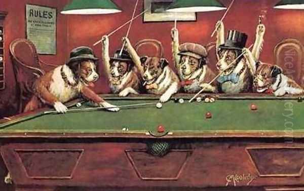 Dogs Playing Pool Oil Painting by Cassius Marcellus Coolidge