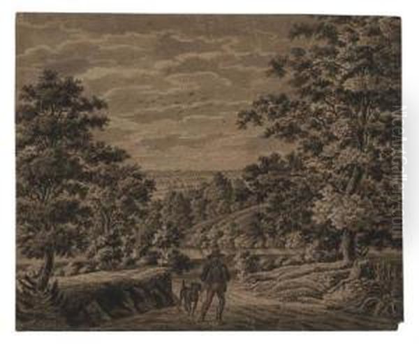 Landscape With A Huntsman And His Dog Oil Painting by Franz Innocenz Kobell