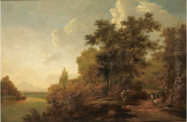 Paysage Avec Riviere Et Troupeau Oil Painting by Franz Innocenz Kobell