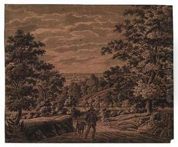 A Morning Landscape With A Huntsman And His Dog Oil Painting by Franz Innocenz Kobell