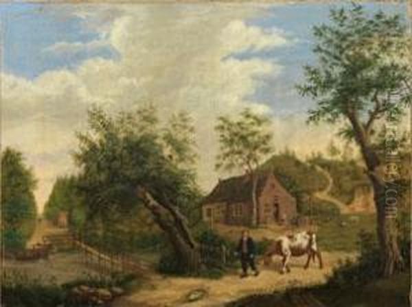 Sommerlandschaft Mit Jungem Bauern Vor Einem Gehoft Oil Painting by Janbaptist Ii Kobell