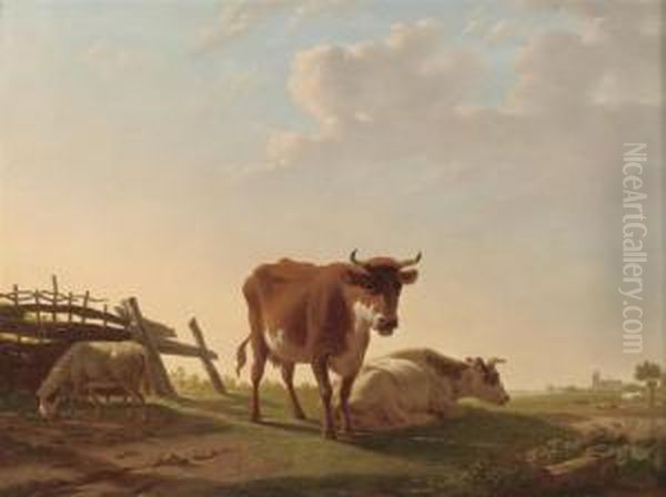 Resting Cattle Oil Painting by Janbaptist Ii Kobell