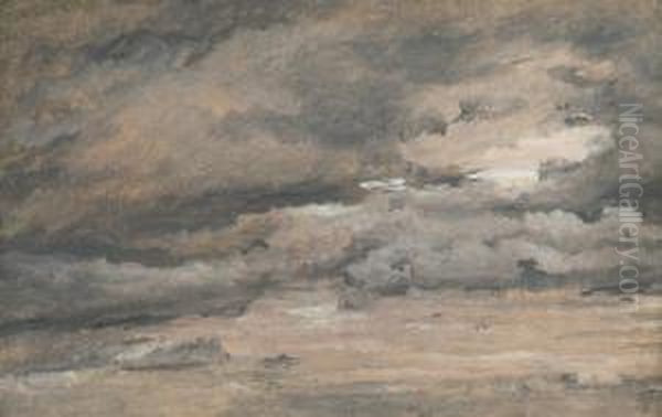 Luftstudie. Rodlig Aftenhimmel 
Med Tunge Sortgra Skyer (air Study.reddish Evening Sky With Heavy 
Black-grey Clouds) Oil Painting by Christen Kobke