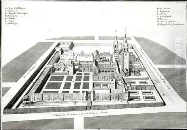 View of the Abbey of Saint-Germain-des-Pres before 1640 Oil Painting by Jean Chaufourier