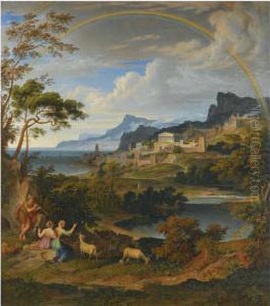 Heroische Landschaft Mit Regenbogen (heroic Landscape Withrainbow) Oil Painting by Joseph Anton Koch