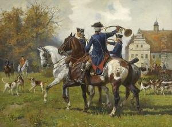 Aufbruch Zur Jagd. Oil Painting by Georg Koch