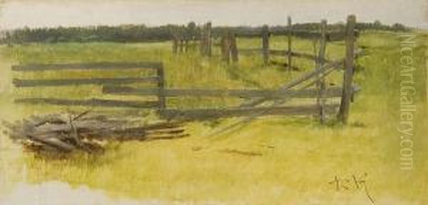 Landscape With Fences Oil Painting by Roman Kochanowski