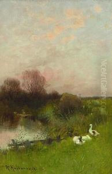 Enten Am Weiher. Oil Painting by Roman Kochanowski