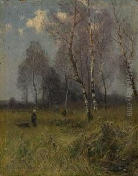 Reisigsammlerin Im
 Birkenwald. Oil Painting by Roman Kochanowski