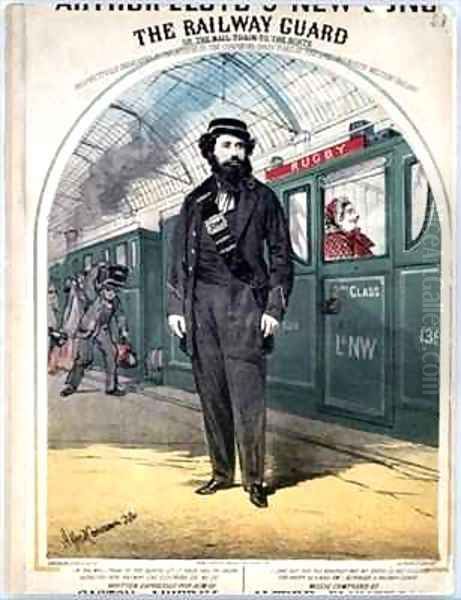 The Railway Guard cover of the sheet music for a popular Victorian song by C Plowman Oil Painting by Alfred Concanen