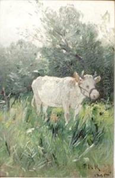 Krowa Na Pastwisku (1895) Oil Painting by Roman Kochanowski