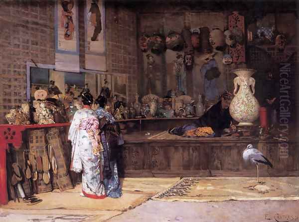 At the Japanese Market Oil Painting by Edouard Castres