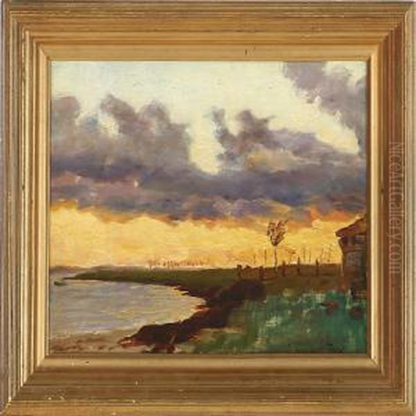 Coastal Scene From Lynaes At Sunset Oil Painting by Hans Christian Koefoed