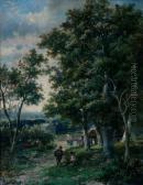 Cottage Amongst Trees Oil Painting by Hendrik Barend Koekkoek