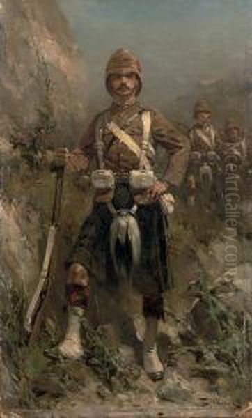 'a Dour Laddie Of The Hindy-war' The 2nd Batalliongordon-highlanders Oil Painting by Hermanus Willem Koekkoek