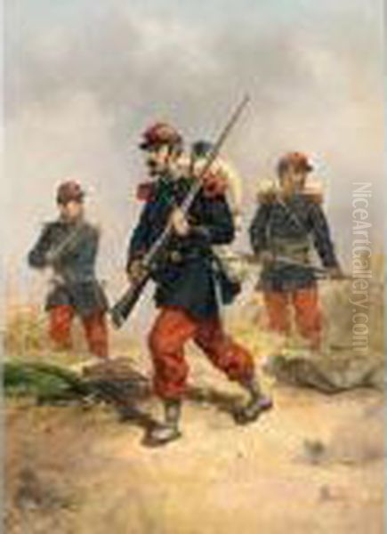 Soldiers In A Field Oil Painting by Hermanus Willem Koekkoek