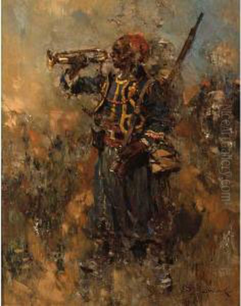 An Infanterist Blowing The Trumpet Oil Painting by Hermanus Willem Koekkoek