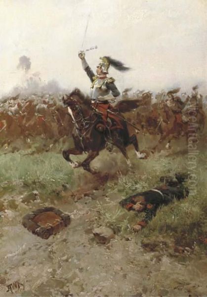 Courageous Cuirassiers Oil Painting by Hermanus Willem Koekkoek