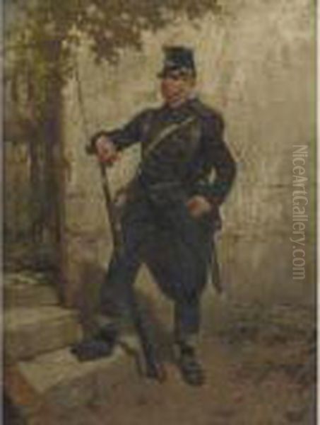 Standing Soldier Oil Painting by Hermanus Willem Koekkoek