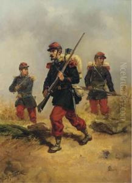 French Infanterists On Reconnaissance Oil Painting by Hermanus Willem Koekkoek