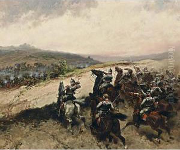 A Battle Scene From The French-prussian War Oil Painting by Hermanus Willem Koekkoek