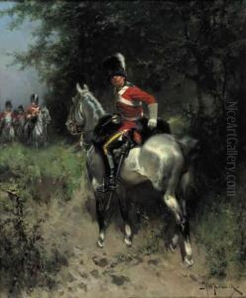 A Scout Of The Scots Greys Reporting Oil Painting by Hermanus Willem Koekkoek