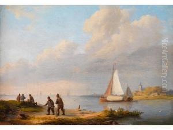 Uferlandschaft Mit Hohem Himmel Oil Painting by Johannes Hermanus Koekkoek