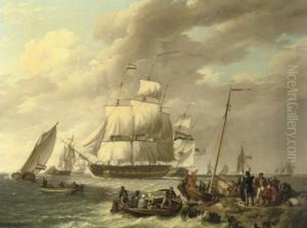 Een Hollands, Amerikaans, Engels Oil Painting by Johannes Hermanus Koekkoek