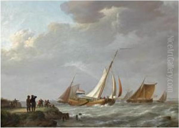 Shipping Off The Dutch Coast Oil Painting by Johannes Hermanus Koekkoek