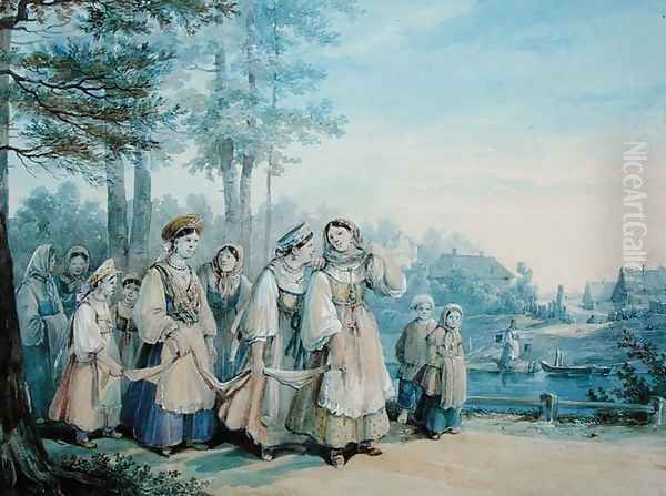 Russian Peasants, 1840 Oil Painting by Colmann