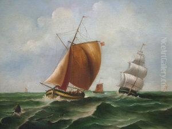 Shipping Off The Coast Oil Painting by Johannes Hermanus Koekkoek