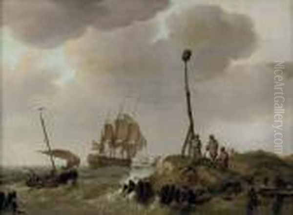 A Three-master Setting Out To Sea Oil Painting by Johannes Hermanus Koekkoek