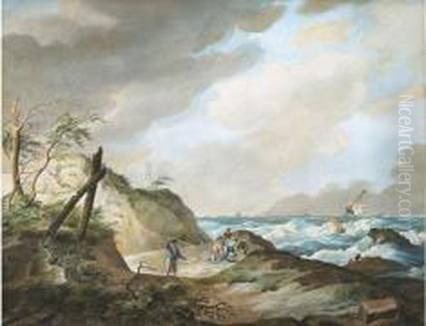 Kustlandschap Met Schipbreuk Oil Painting by Johannes Hermanus Koekkoek