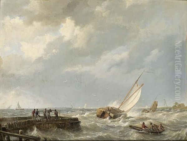 Shipping Off The Coast Oil Painting by Johannes Hermanus Koekkoek