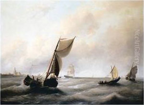 Shipping Off The Coast Oil Painting by Johannes Hermanus Koekkoek